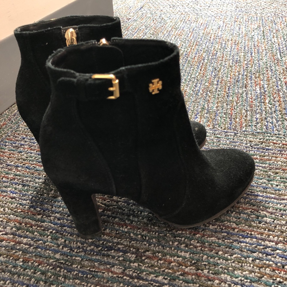 Tory Burch Milan Mid-heel Suede Booties Black Sz 6